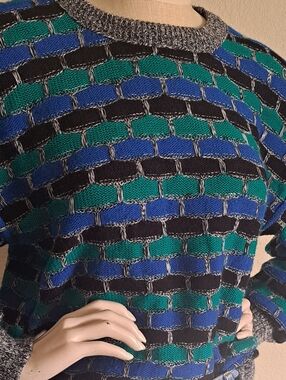 Vintage Jordache Abstract Knit Sweater XL Blue Green Oversized
